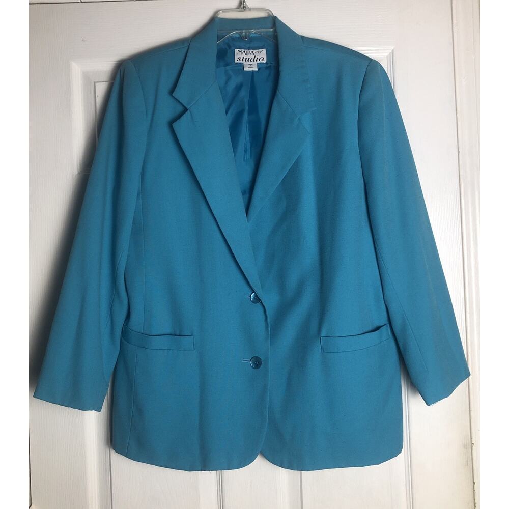 NAPA STUDIO Vintage Women's 14 Teal Blue Blazer Jacket Career 90s